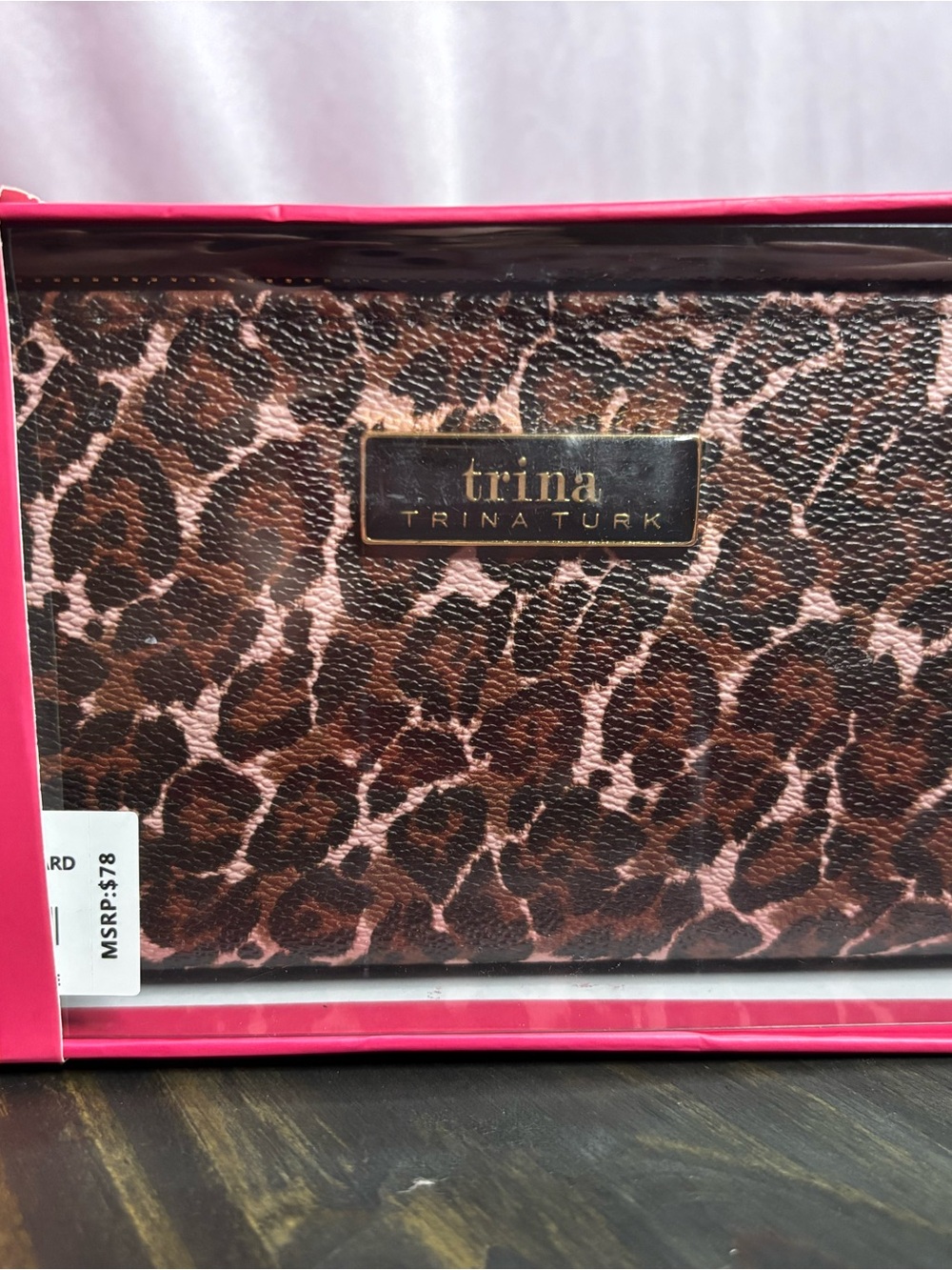 Trina Turk Brown and Pink Leopard Print Wallet. NIB